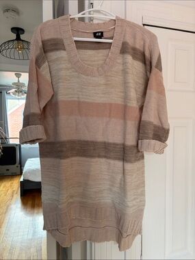 H&M Striped Scoop Neck Sweater in Blush, Cream & Taupe